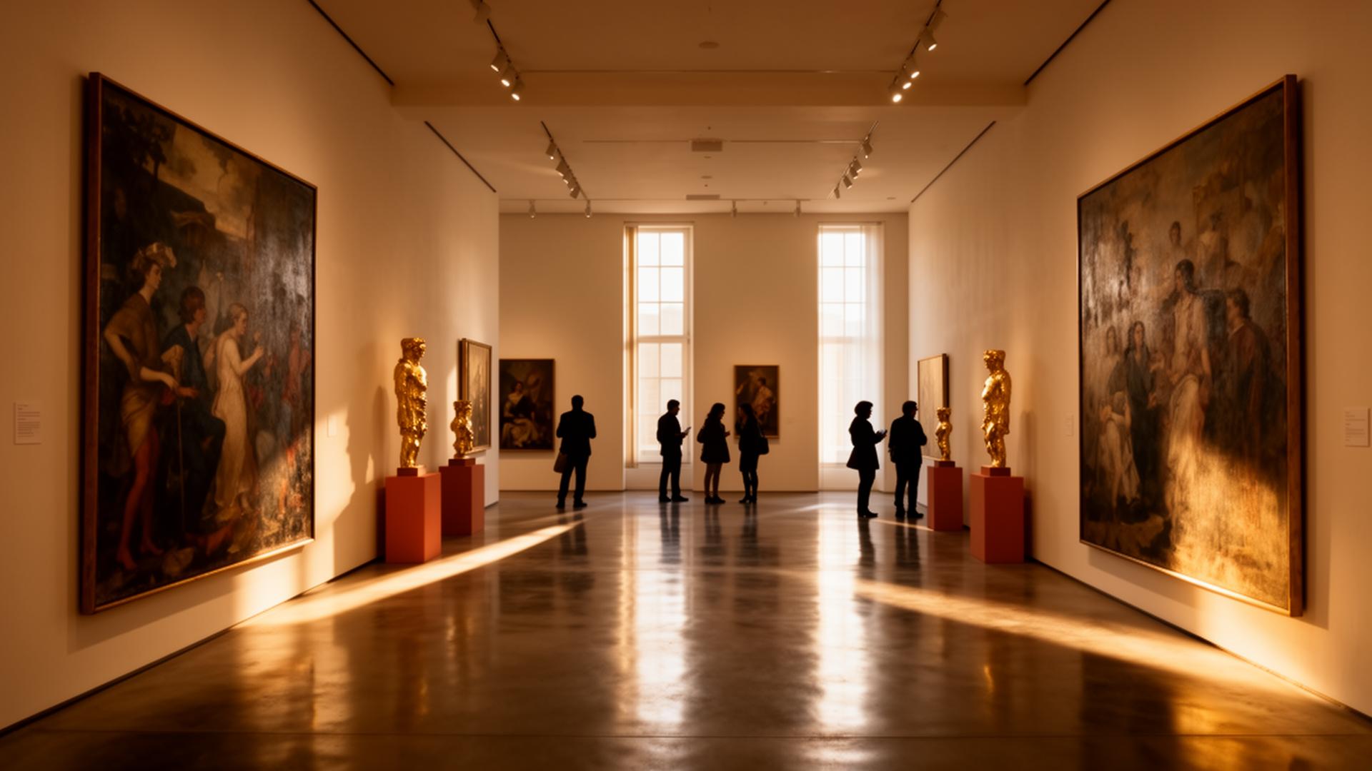 Athar gallery interior with paintings on warm cream walls
